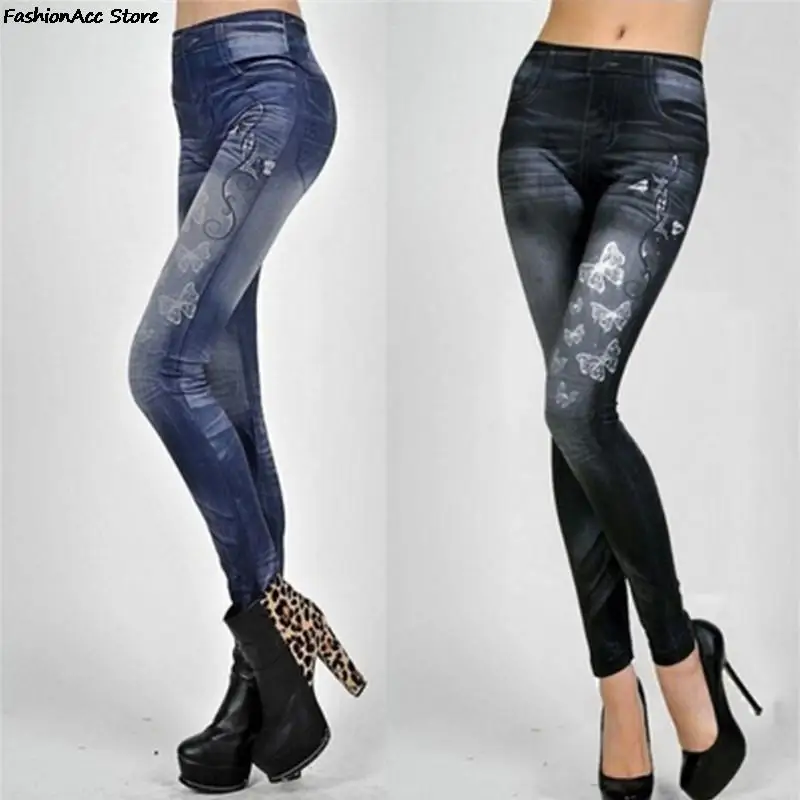 Women Leggings Denim Jeans Pants With Pocket Slim Leggings Women Fitness Blue Black Leggins 4