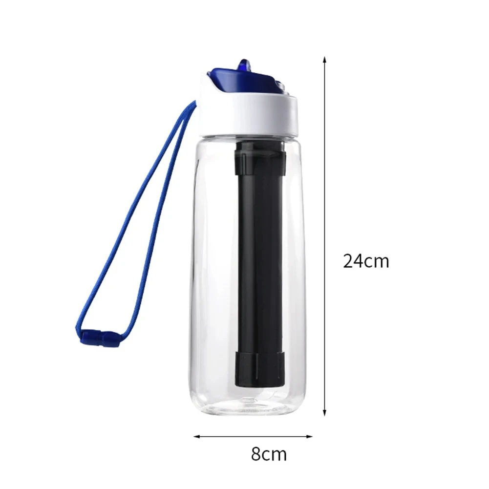 Premium Filter Water Bottle with dimensions displayed, shown against a white background.