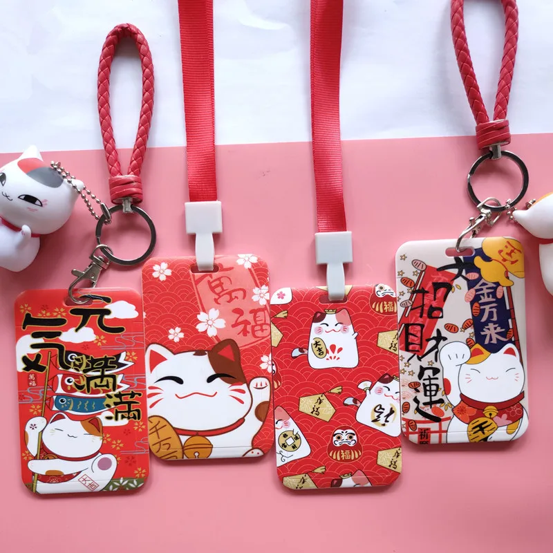 Cute Waving Lucky Fortune Cat Card Holder for Student Campus Meal Card Bag Badge Long Lanyard Access Card Subway IC Card Holders maternity pajamas set women nursing pyjamas homewear spring autumn cute breastfeeding clothes long sleeved pregnancy sleepwear