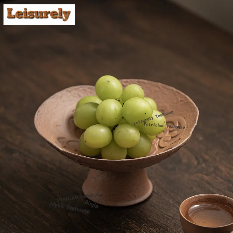 Coarse Ceramic Patterned Fruit Dishes Ancient Pastry Plate Dried Fruit Snack Plate Food Dinner Plates Plates for Food Ornaments