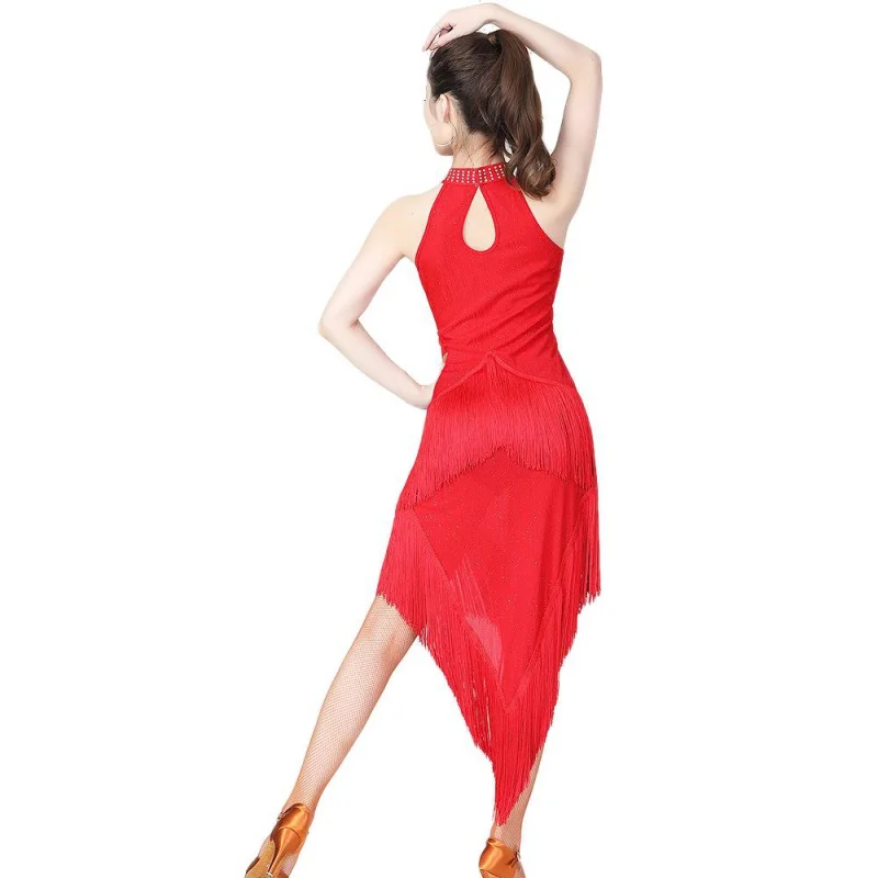 Dance Dress Women Shiny Fringe Halter Neck Roaring Flapper Gatsby Latin Dance Sparkly Sequins Bodycon