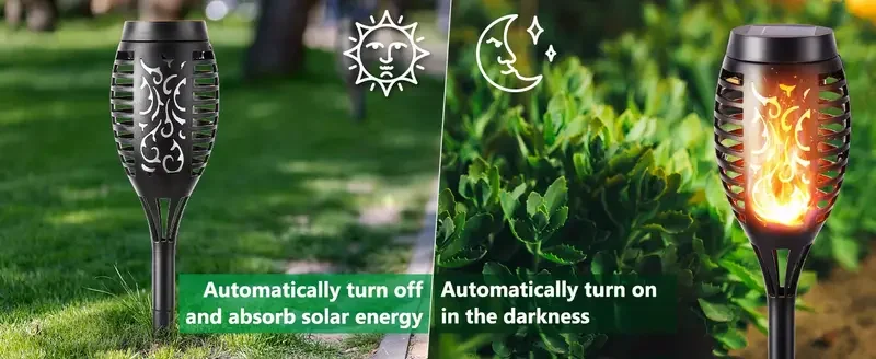 Solar Flame Torch Lights - Waterproof LED Outdoor Landscape Lamps for Garden Halloween Decor