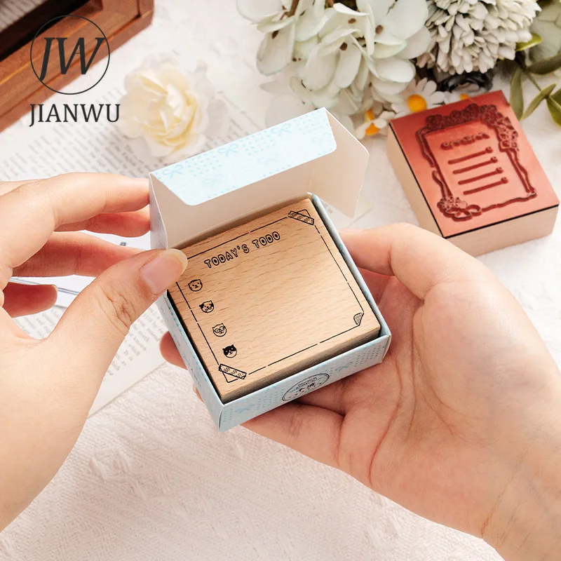 JIANWU 빈티지 리스트 플랜 보더 풍경 소재 콜라주 나무 스탬프 창의적인 DIY 정크 저널 학생용품 문구류