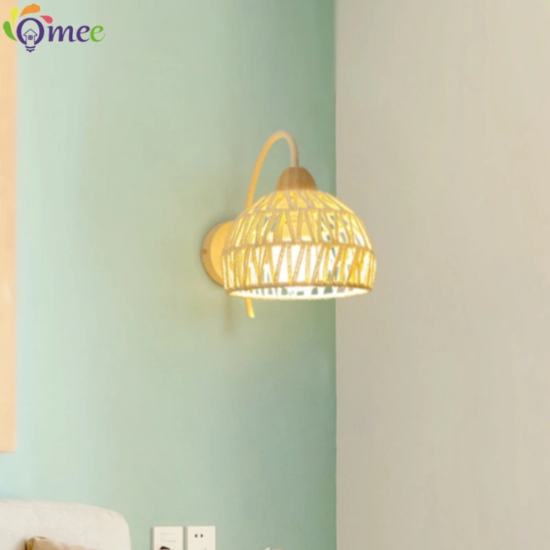 Japanese Retro Rattan Living Room Wall Lamp Nordic Home Decor Art Stair Aisle Homestay Lights Rustic Decoration LED Wall Sconces