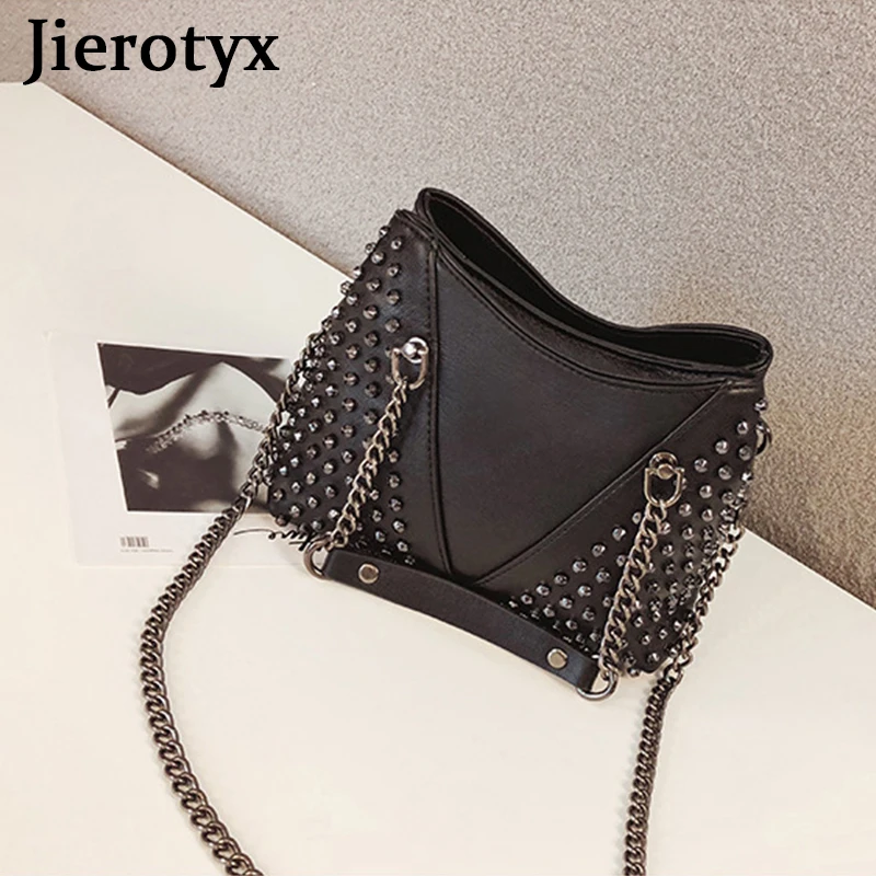 JIEROTYX Borsa a tracolla con borchie in pelle da donna in pelle stile punk con rivetti rock con borsa a portafoglio a catena per ragazze_voghion.com