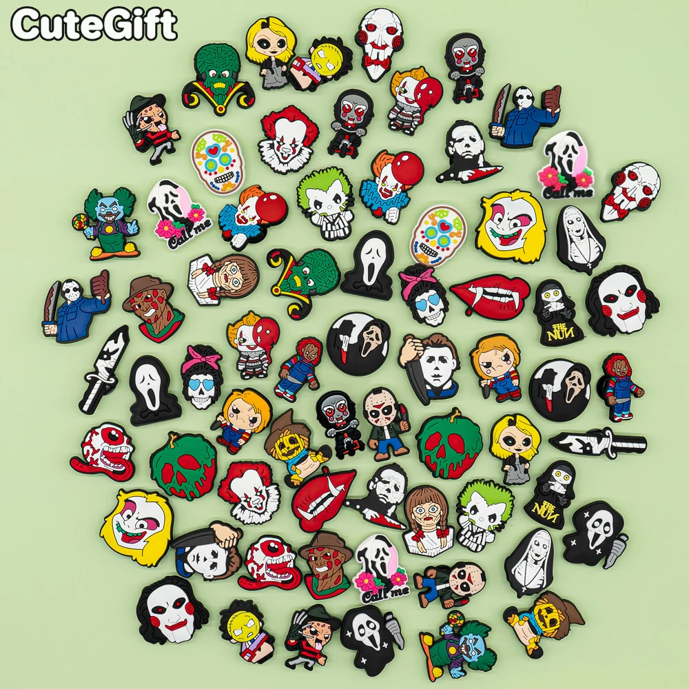 Shoe Charms Random Horror Movies PVC for Women Men Vintage Shoe Decorations Pins for Kids Favor Gifts Clog Buckles Wristbands