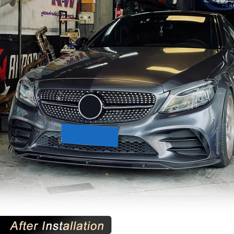 자동차 앞 범퍼 립 스포일러, 메르세데스 벤츠 C 클래스 W205 C200 C300 스포츠 2019 2020 탄소 섬유 앞치마 바디 키트