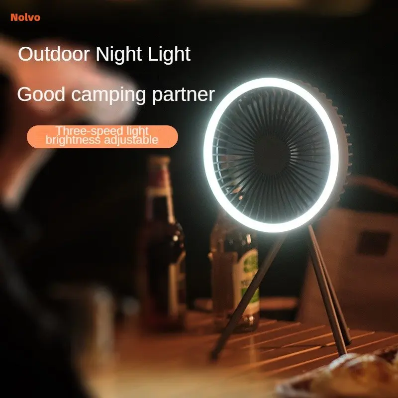 Portable Outdoor Mini Fan Tripod Stand Fan USB Rechargeable Desk Fan With Ring Led Night Light 1000mAh Camping Ceiling Fan