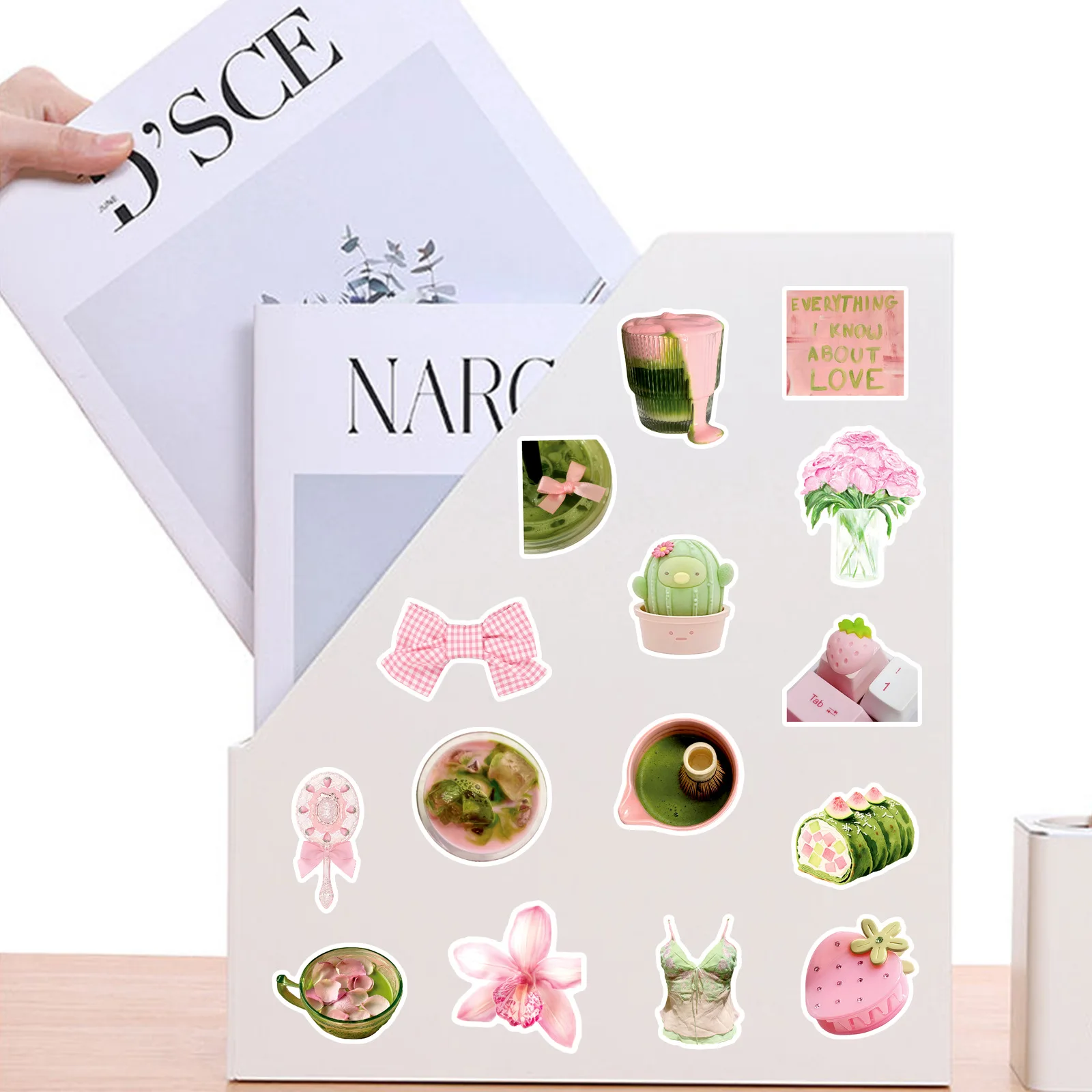 50Pcs 핑크 그린 미적 스티커 전화 노트북 스크랩북 스케이트 보드 헬멧 DIY 낙서 미적 스티커 크리 에이 티브 선물