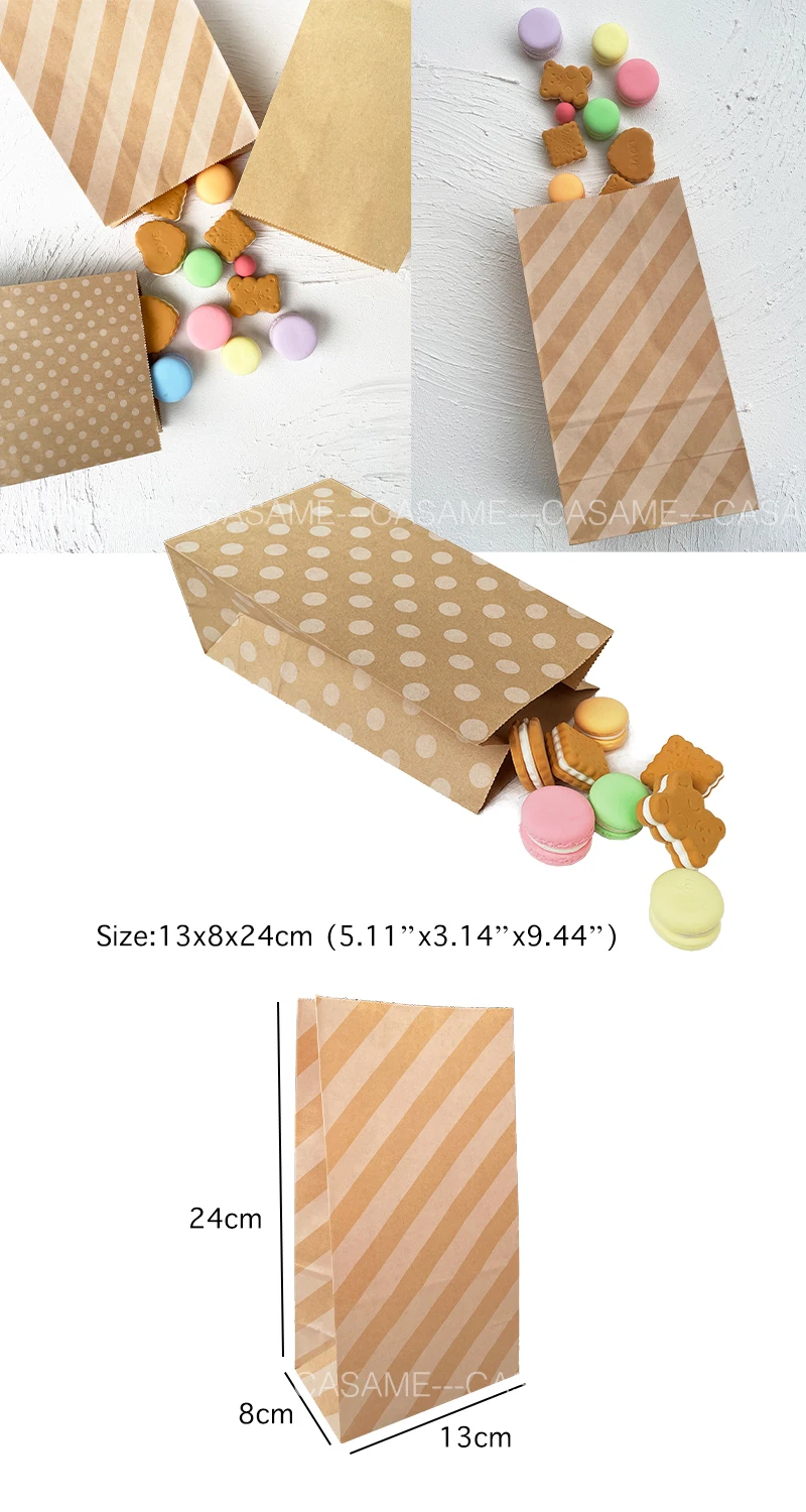 Description Picture 2 of itemSolid Color Colorful Dots Stripe Gift Bag Party Wedding Favor Cookie Candy Bags Birthday Food Treat Bag Open Top Paper Bag