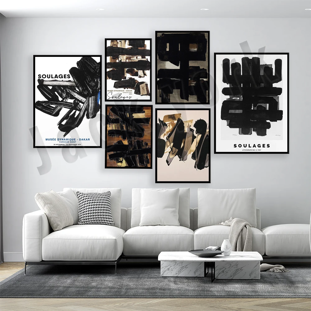 Dipinti Su Tela Pierre Soulages Exhibition Poster Museum Soulages Picture Prints Home Decor Wall Art