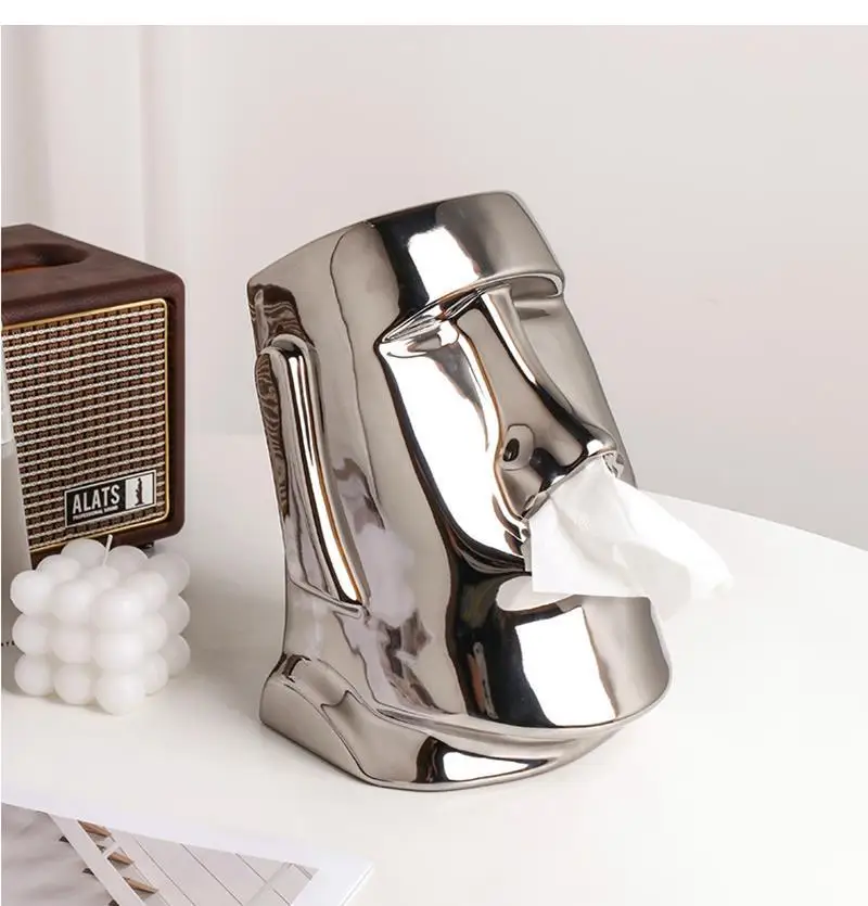 

Silver Plated Ceramic Tissue Box Living Room Decoration Ceramic Dog Fighting Tissue Box Household Pumping Box Desktop Napkin Box