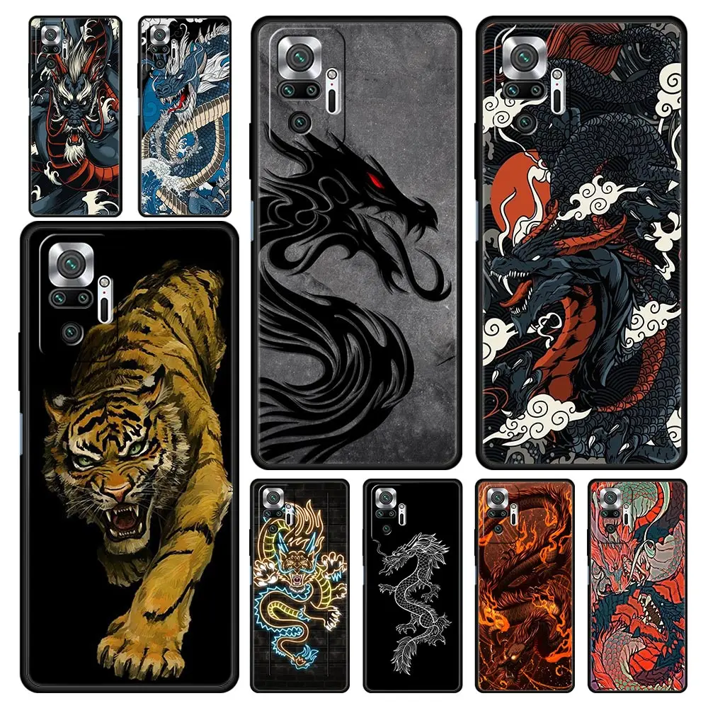 

Dragon Tiger Luxury Phone Case For Xiaomi Redmi Note 12 11 10 Pro Plus 9S 9 8 7 9T 8T 9C 9A 5G K40 Gaming Soft Silicone Cover