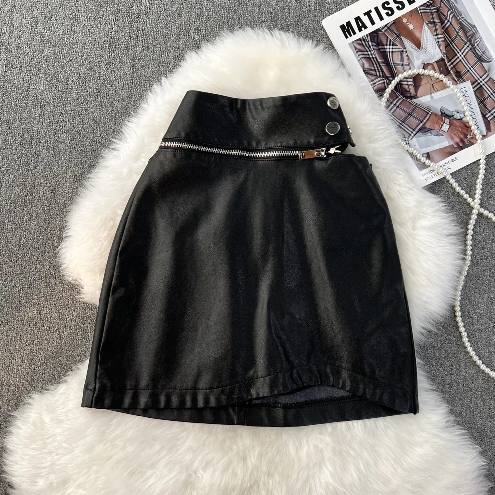 

High Waist Show Skirt Women's Autumn and Winter New Korean Version of the Retro Temperament PU Leather Skirt a Word Bag Hip Skir