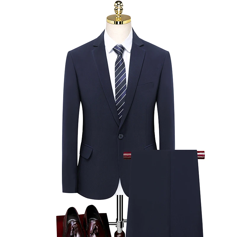 

Men Navy Blazer And Pant 2PCS Suit Set Office Meeting Corporate Outfits Male Smart Casual Uniform Garment Gentlemen Attire 2024