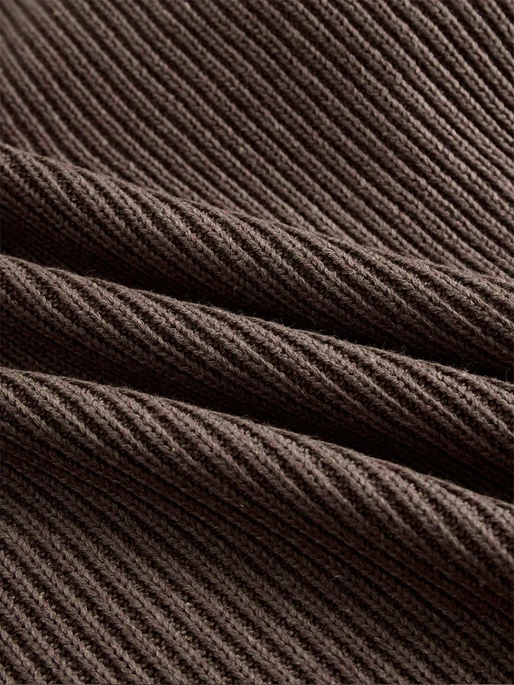 Taupefarbenes Rollkragen-Strickkleid für Damen, gerüschter Spitzensaum, volle Ärmel, Kleider 2026, Frühling, Herbst, weiblich, lässig, Ausflüge, tägliches Passend