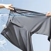 Summer Ultra-thin Ice Silk Men's Casual Trousers Highly Elastic Quick-drying Slim Straight Business Trousers Black Gray Blue