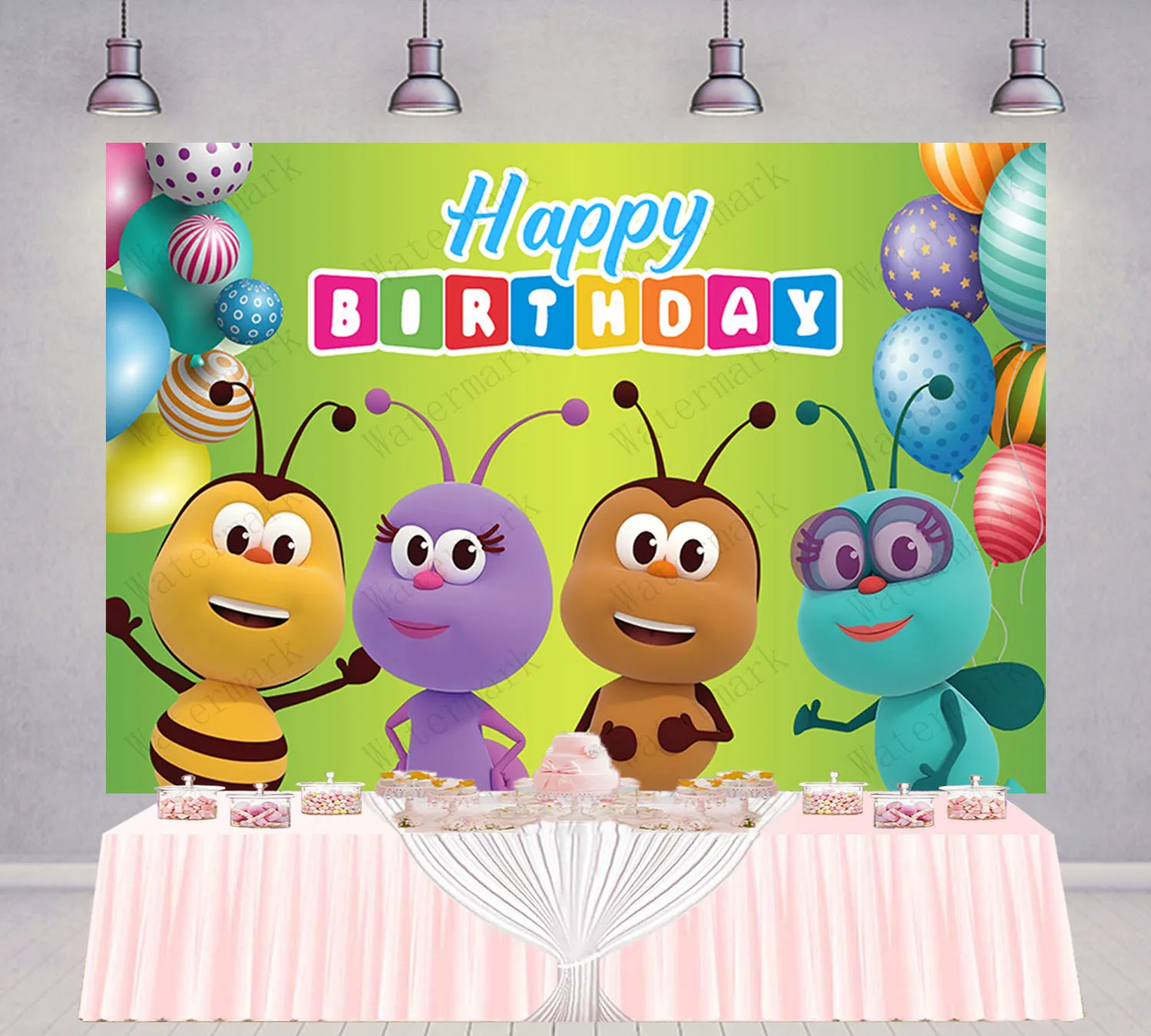 Photo backdrop PatyBar Bichi Kids Backdrop Birthday Party Decoration Background Rainbow Bee Vinyl Polyester Photography Studios Props