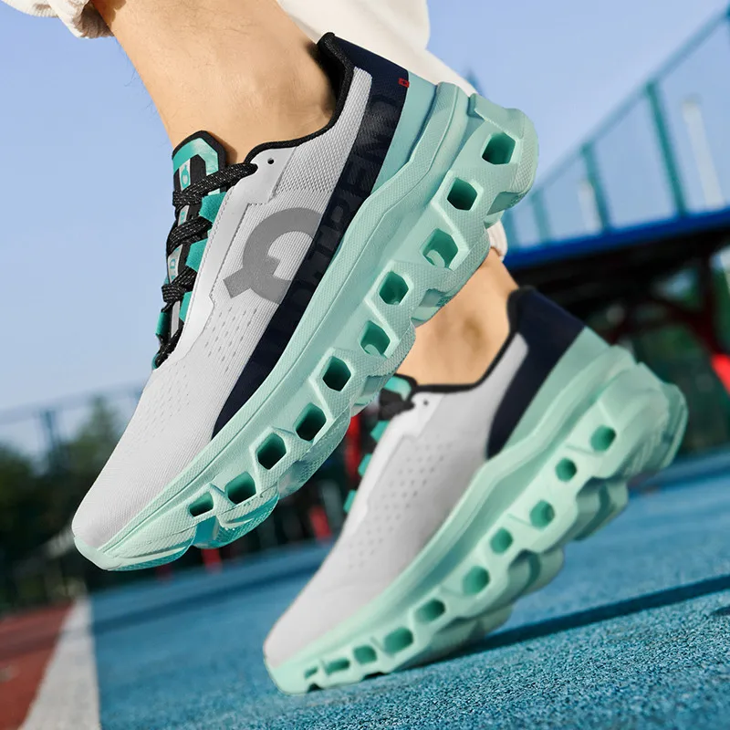 Fashion leisure sports running shoes comfortable breathable light hollow shock absorption outsole white lake blue size 39-45