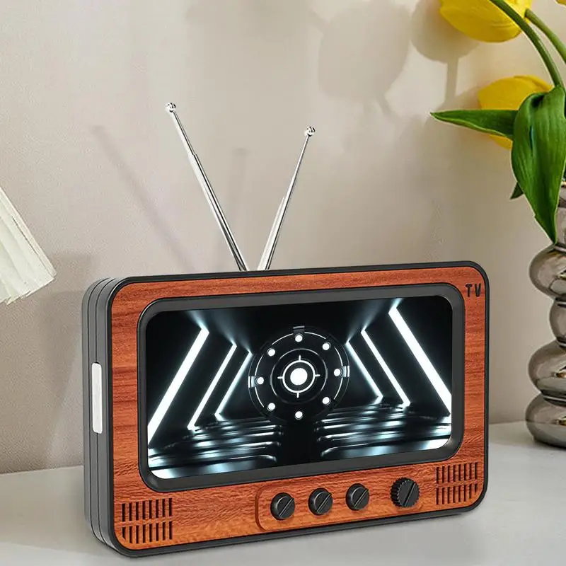 TV 스타일 휴대폰 홀더 독특한 나무 TV 스타일 휴대폰 화면 브래킷, 스피커 포함, 탁상용 장식 홈 장식품
