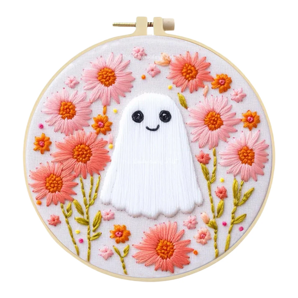 Halloween Cross Stitch Embroidery Kit with Hoop