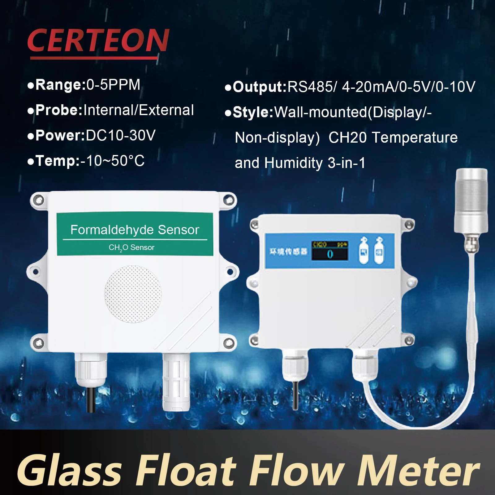 เซ็นเซอร์ฟอร์มาลดีไฮด์แบบติดผนัง เครื่องส่งสัญญาณ ตรวจสอบคุณภาพอากาศสำหรับระบบระบายอากาศและการใช้งานอุตสาหกรรม 1