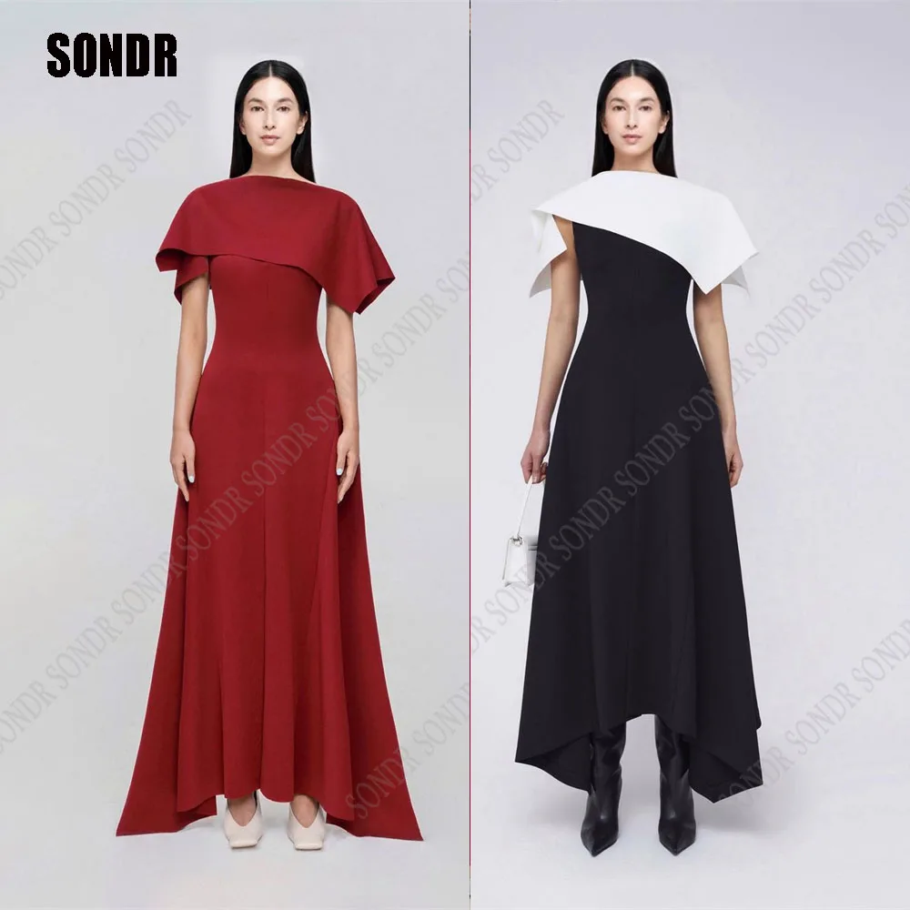 

SONDR Burgundy Black Long Evening Dresses for Wedding Cape Sleeves O Neck A Line Cusotm Prom Gowns Casual Formal Party Dress