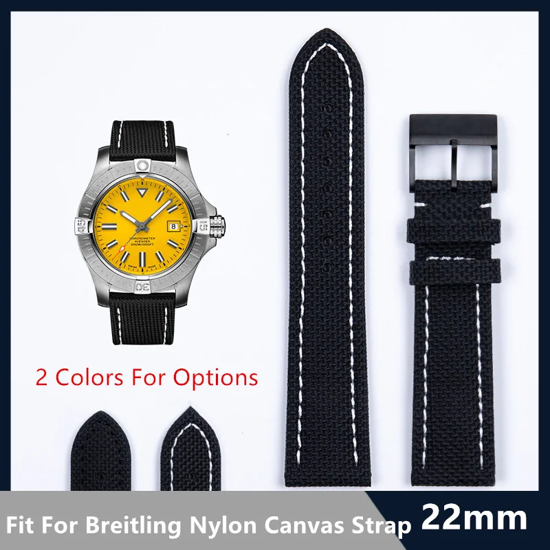 Watch Band Accessories 22mm Top Quality Nylon Black Watchband Pin