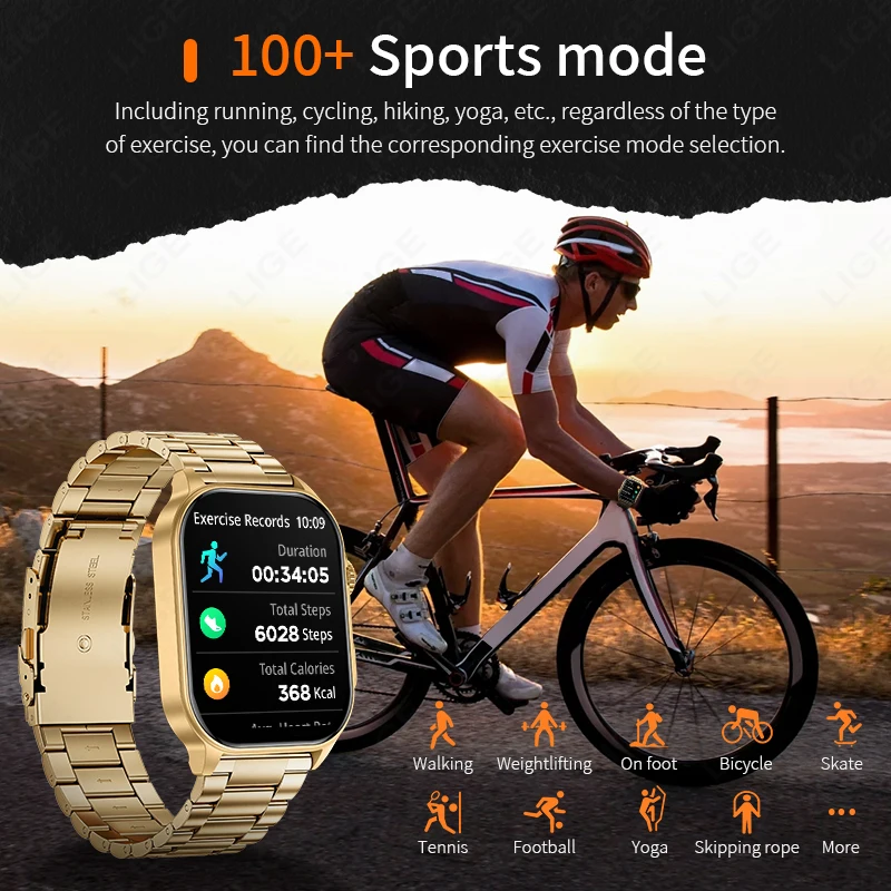 LIGE New Sports Smart Watch Make Answer Call Voice Assistant Flashlight Outdoor 370mAh Battery 2.01" HD Smartwatch For Men Women