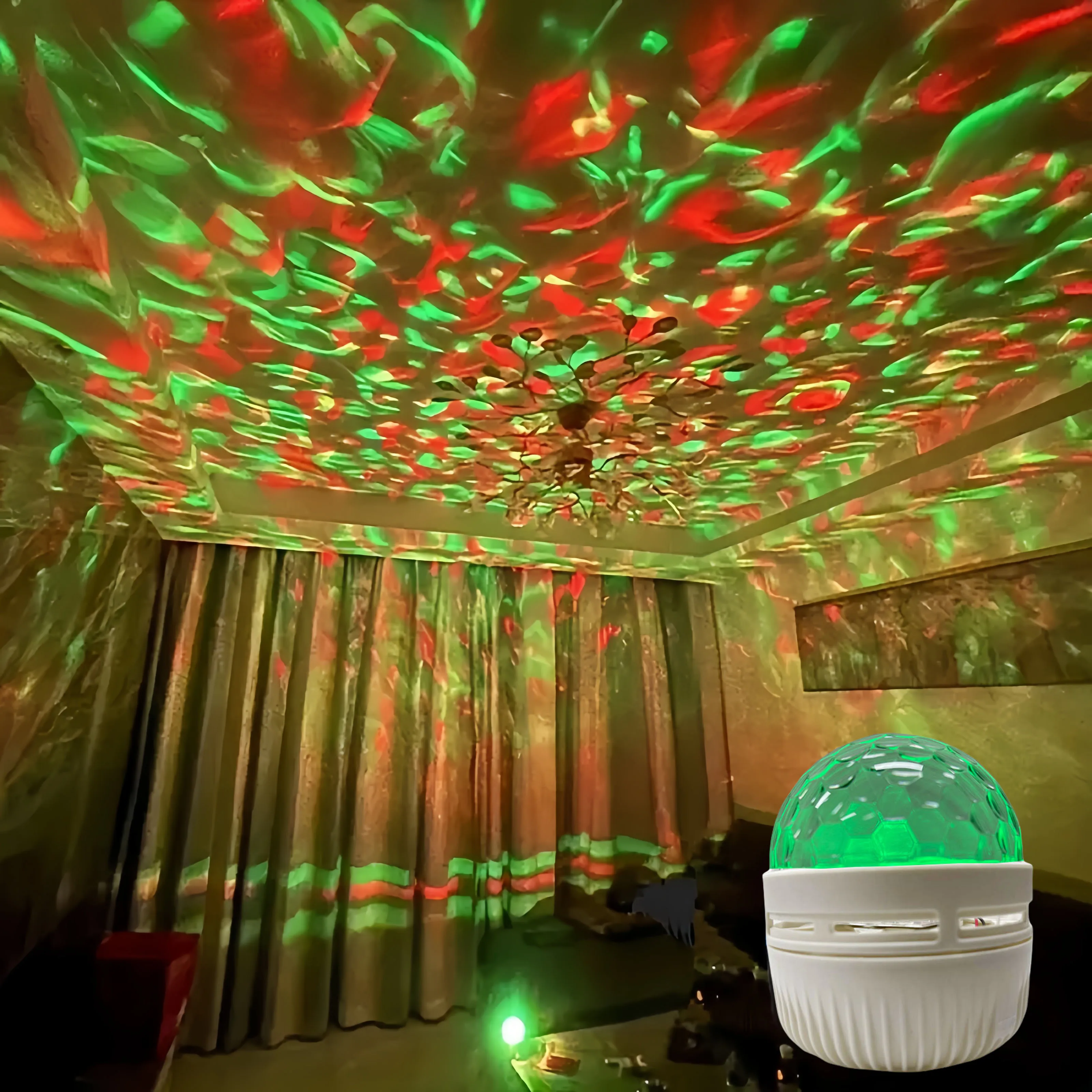 LED 야간 조명 별이 빛나는 하늘 은하 북극광/물결무늬 7색 자동 회전 원격 프로젝터 주변 조명 RGB USB 램프