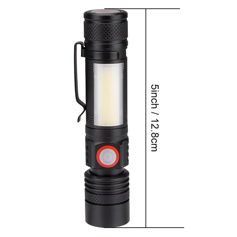 SEWS-LED Flashlight Waterproof Flashlight Magnetic Torch Zoom T6+COB With A Clip Portable Hand Light 18650 Battery