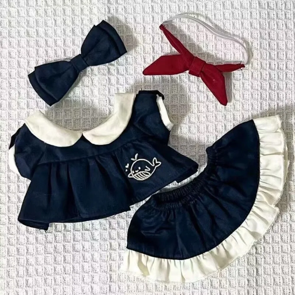 1 set Bow Hair Band 20cm Cotton Clothes Whale Pattern School Uniform Cotton 's Dress Outfit Mini Clothes Accessories
