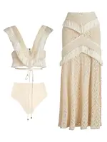2025 New Women Two Piece Set Skirt Suit V Neck Top Skirt Sleeveless Sweet Waist Chic Slit Skirt Beach Dance Robe 2