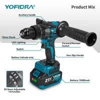 Perceuse à percussion électrique sans fil YOFIDRA 900N.M 13MM, 20+3 réglages de couple, visseuse portative, outil électrique compatible avec batterie Makita. 5