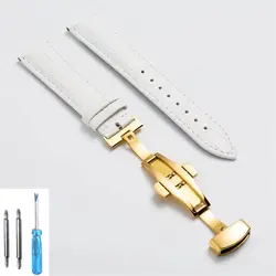 Premium Leather Watch Strap with Butterfly Clasp - Elegant Wristband Accessory - 18mm (White - G)