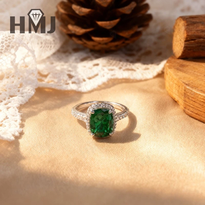 Laborgezüchtete Kolumbianische Smaragd/Saphir/Rubin Ringe aus 925 Sterling Silber mit Länglichem Kissen-Schliff, Edle Schmuckgeschenke für Frauen zum Jahrestag – Detail 12
