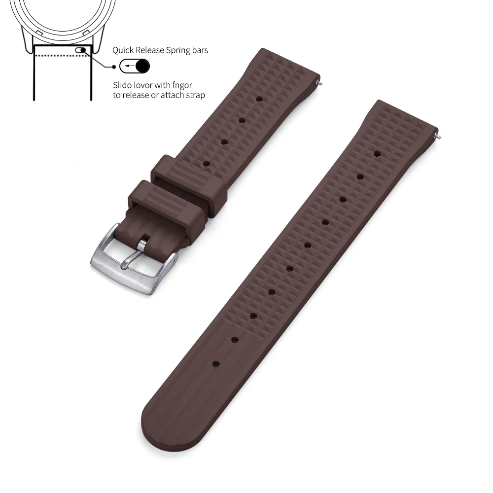 Premium Grade Waffle Design Quick Release Fluoro Rubber Watch Strap