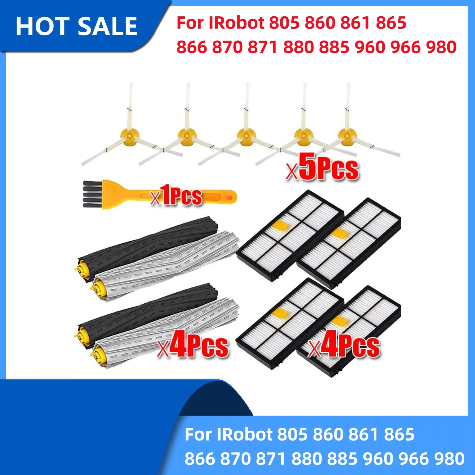 

For IRobot Roomba 805 860 861 865 866 870 871 880 885 960 966 980 Series HEPA Filters Replace Brush Kit Parts Accessories