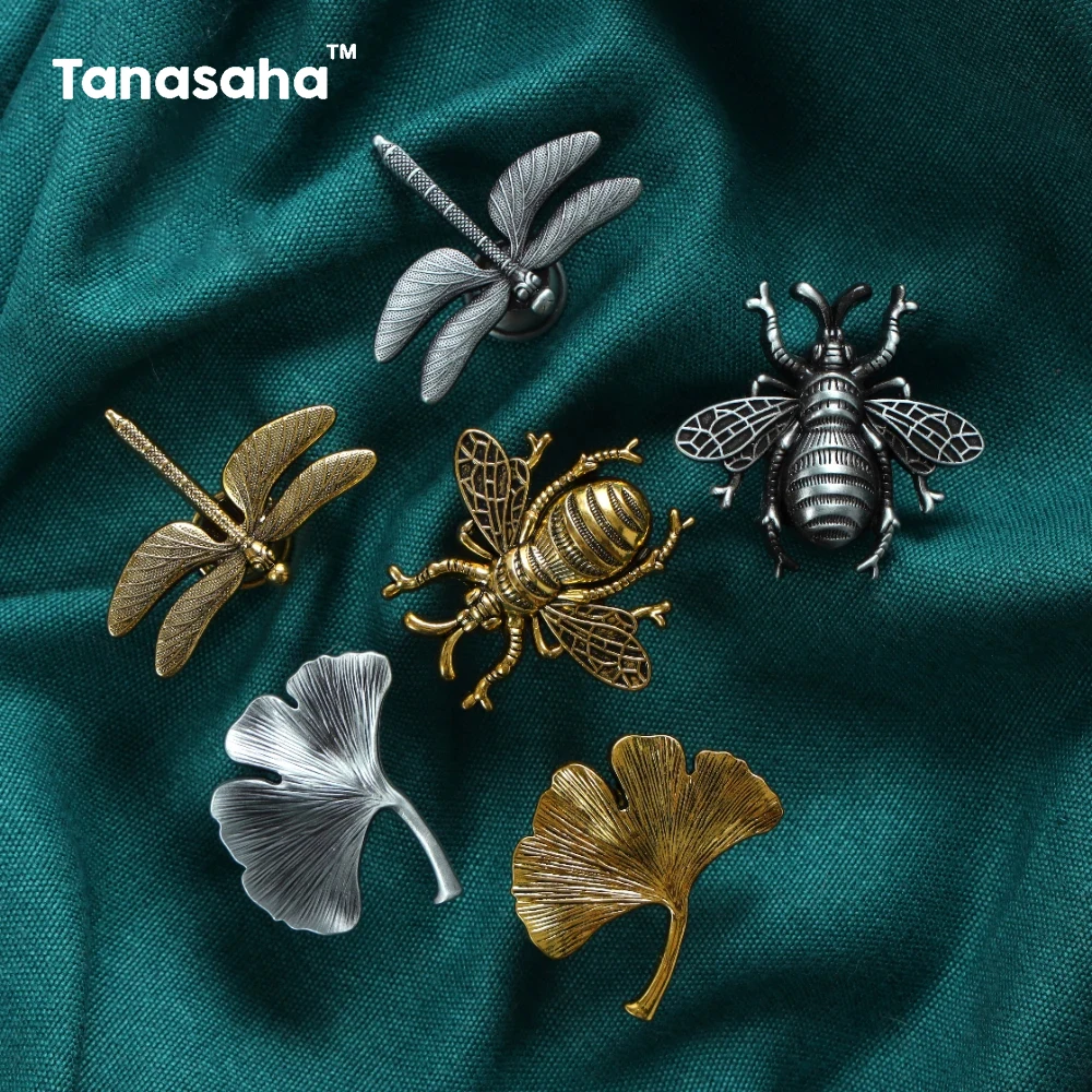Furniture Handles For Cabinets And Drawers Zinc Alloy Drawer Pulls Bee Leaf Wardrobe Pulls Retro Antique Gold Silver Handles Furniture Handles