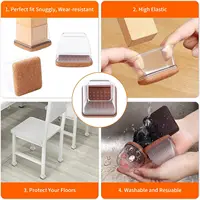 8PCS Rectangle Chair Leg Floor Caps Protectors Silicone with Felt Foot End Caps Covers width 22-32mm for Chair Table No Noise 5
