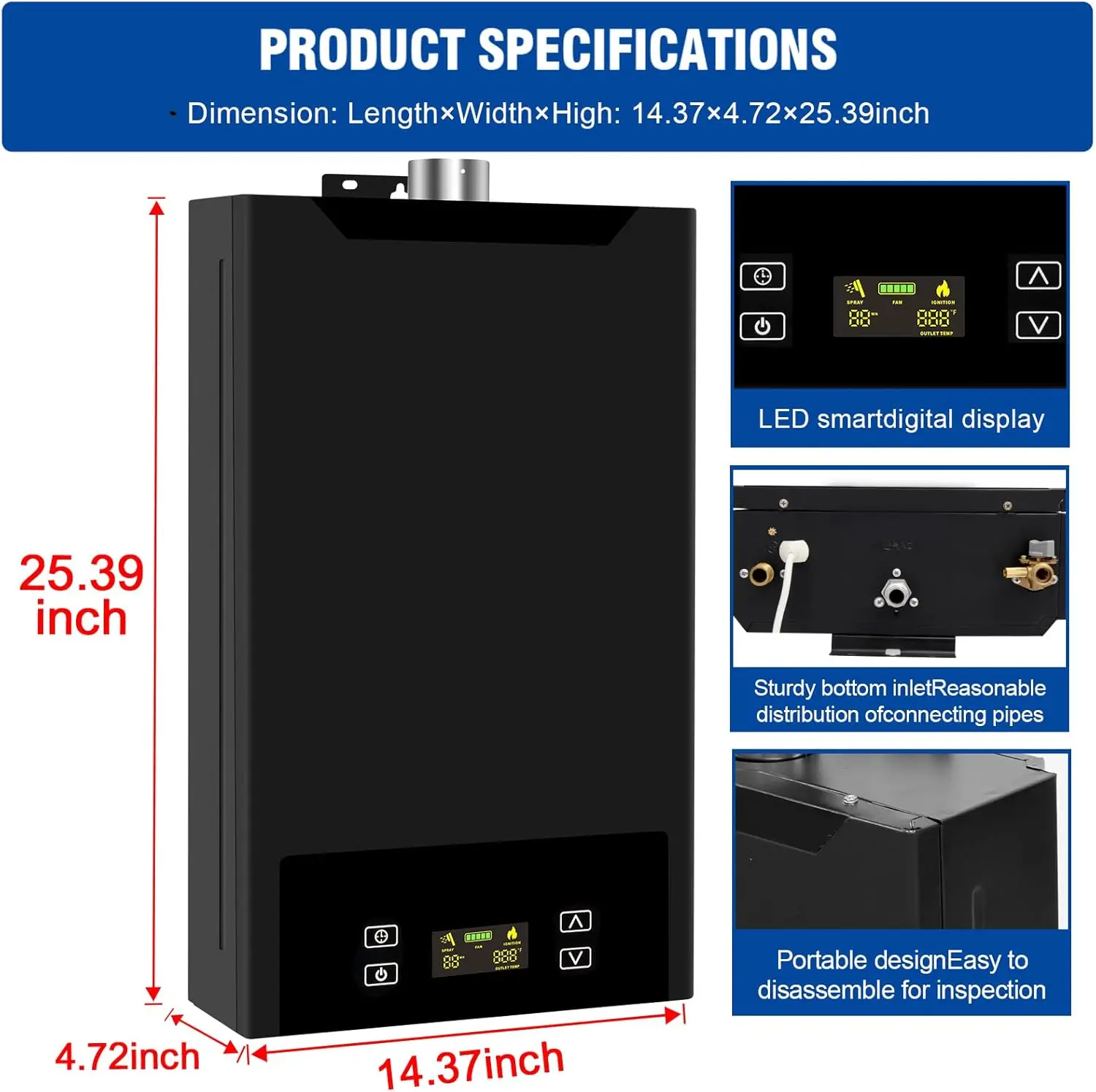 Tankless Water Heater Propane 4.74GPM 18L Indoor Instant Hot Propane Gas Water Heater Constant