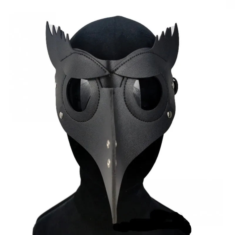 Plague Doctor Black Death Mask Leather Halloween Steampunk PU Carnival Cosplay Adult De Peste Mask Grim Reaper Costume Prop