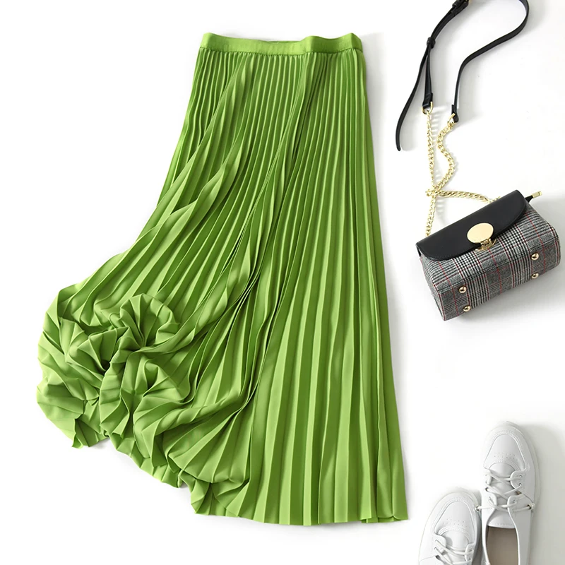 2023 Spring Women Elegant Pleated Skirt High Waist Women Mid long Skirt