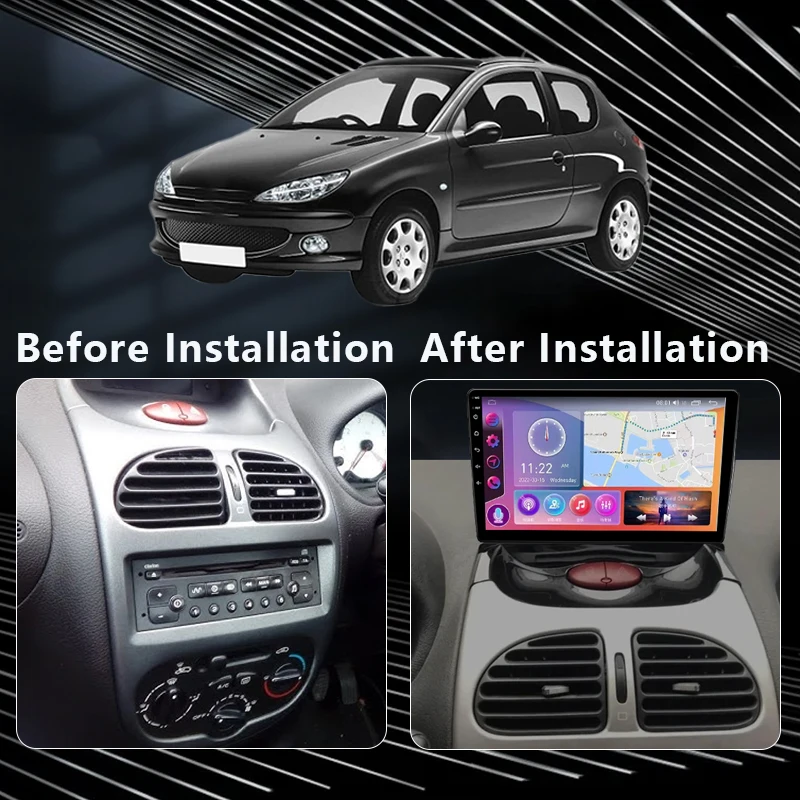 Autoradio Android 9" Pour Peugeot 206/206CC/Citroën C2 (2001-2016) – 2Go+64Go, CarPlay/Android Auto Sans Fil, GPS, WiFi, Caméra De Recul