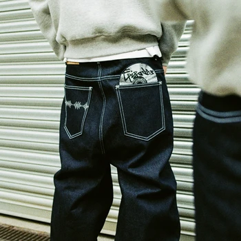 Vintage Black Denim Jeans Trendy Disc Embroidery Men And Women Wide Leg Pants Hip Hop Harajuku Streetwear Casual Baggy Jeans 1