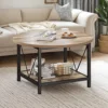 Round Coffee Table with Storage, Rustic Living Room Tables with Sturdy Metal Legs, OAK 2