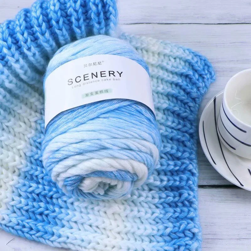 100g Dyed Rainbow Wool Yarn, Gradient Cake Knitted Yarn, Woven DIY Sweater Doll Scarf Hat Crochet Thread, Chunky Yarn,Wholesale 3