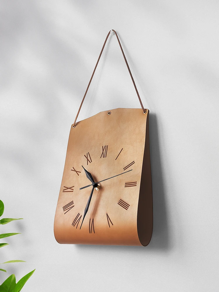 

Bag shaped creative wall clock, modern art clock, wall mounted retro leather, personalized living room, bedroom, silent