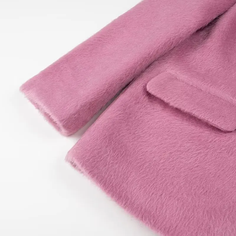 Streetwear Long Hairy Shaggy Blazer Boyfriend Vintage Women Front Pockets Loose Oversized Suit Fashion Coat Pink 4 colors