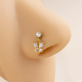 New Fashion 1PC 316L Surgical Stainless Steel Screw Nose Ring Butterfly Dangle Indian Nose Studs Nose Piercing Jewelry For Women